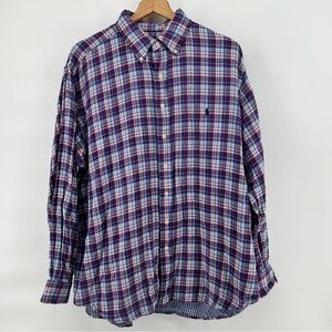 Ralph Lauren Flannel Shirt Mens 1XB Lined Purple Plaid Cabincore Button Up Pony